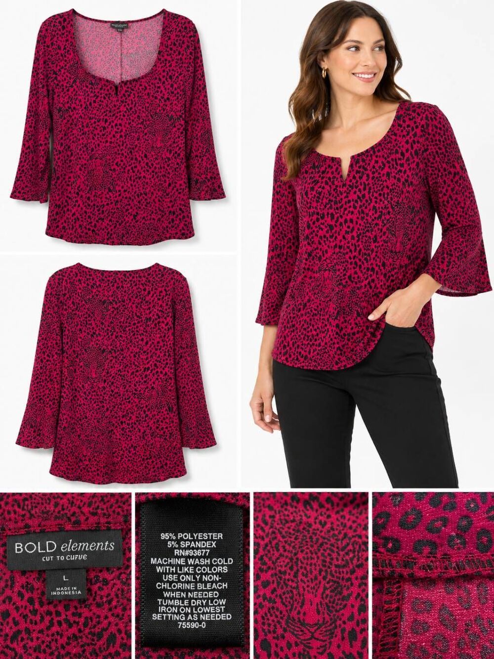 BOLD Elements Leopard Print Top Red Black L
